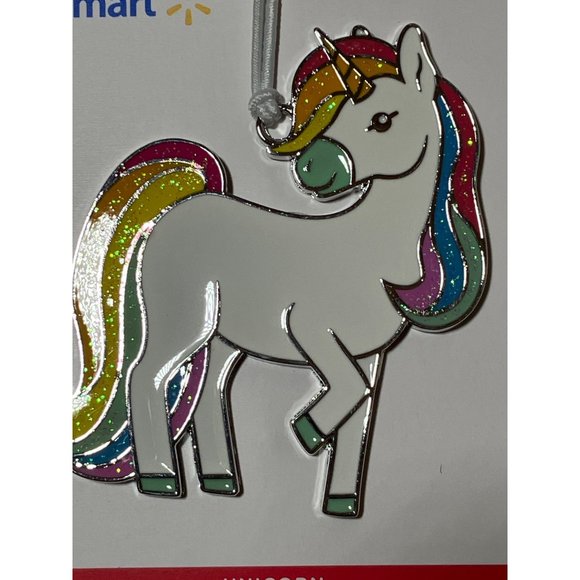 Hallmark 2022 Rainbow Unicorn Christmas Ornament 2.5” Flat Metal Enamel Glittery - Picture 3 of 8